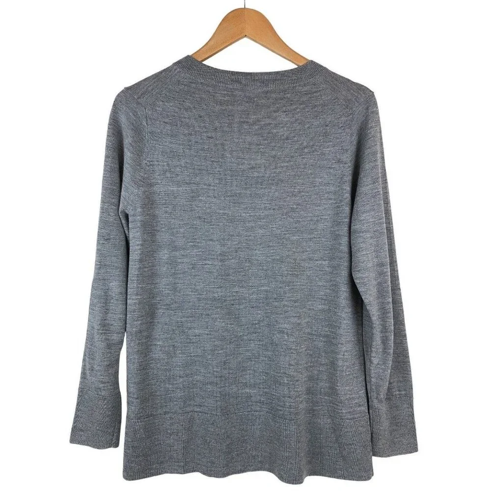 J Jill Sweater Women Size XS* Merino Wool Long Sleeve V Neck Marled Gray Lightwt - Picture 3 of 9